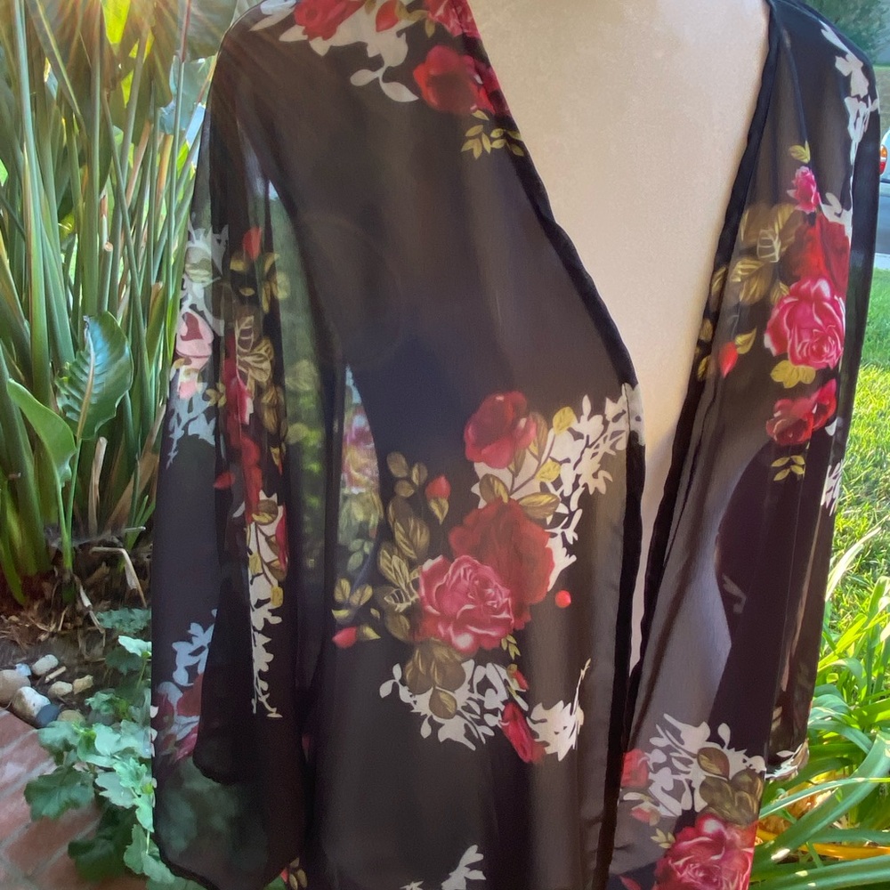 Black Floral Sheer Cardigan Cover